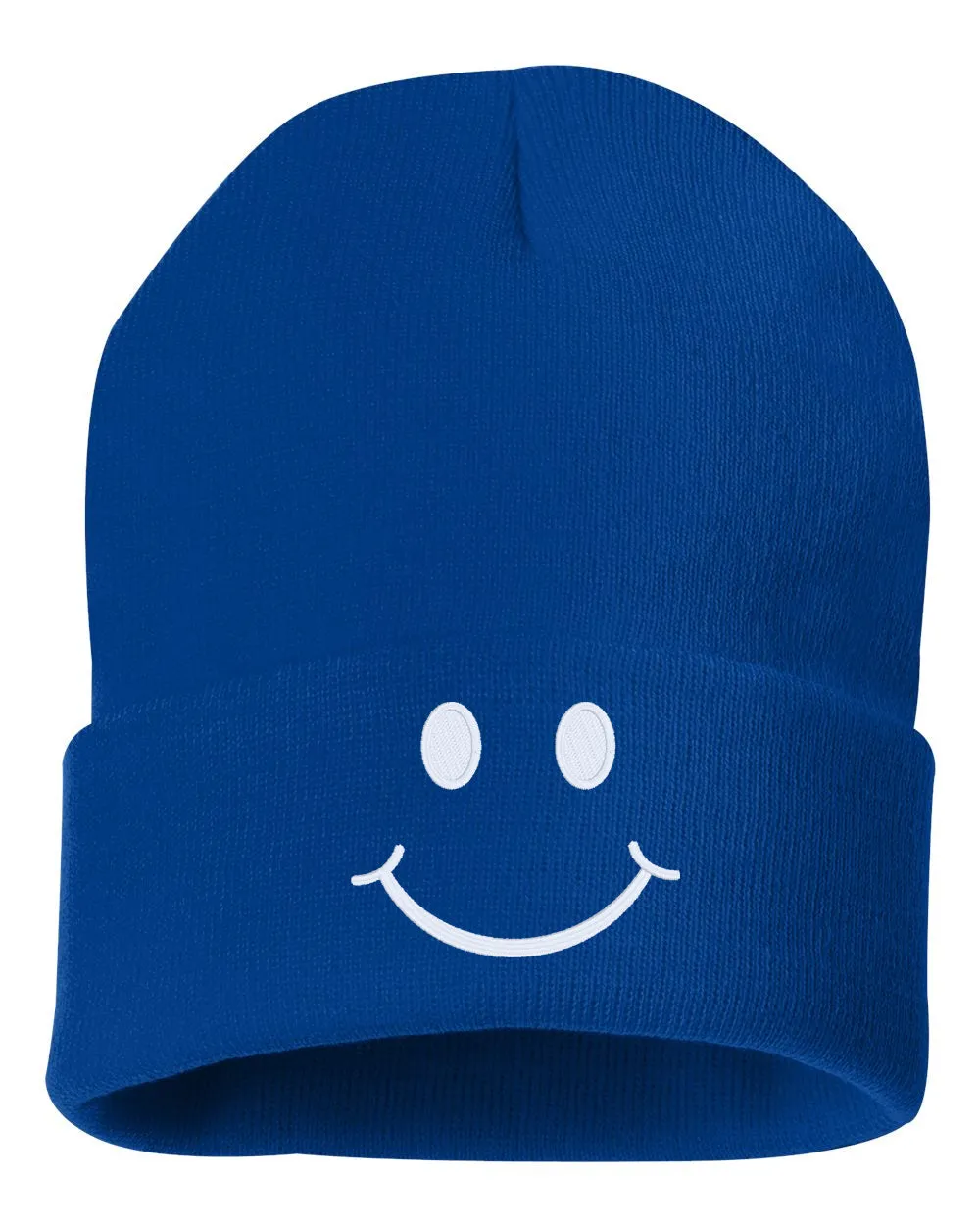 SMILE Face Embroidered Cuffed Beanie Hat