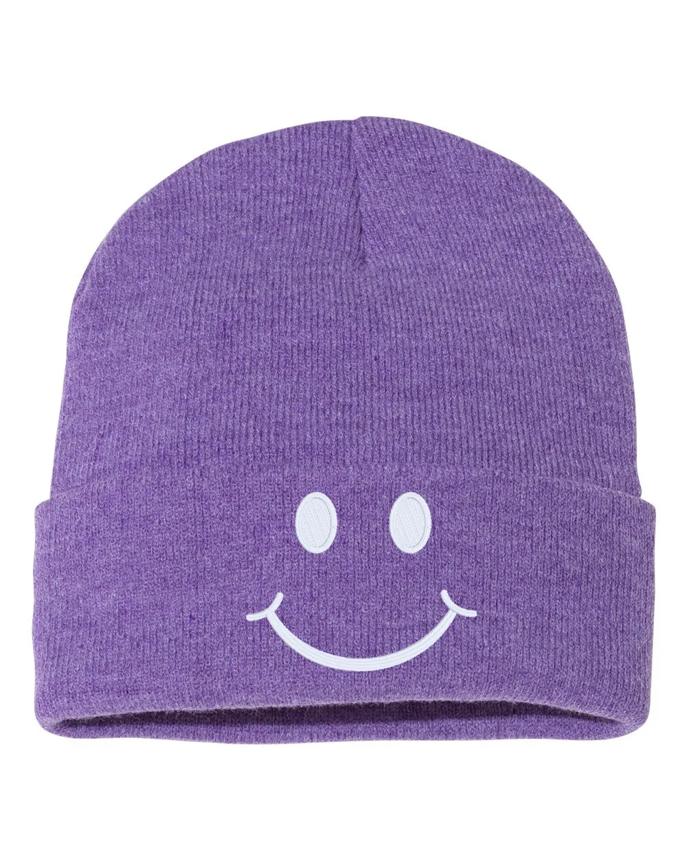 SMILE Face Embroidered Cuffed Beanie Hat