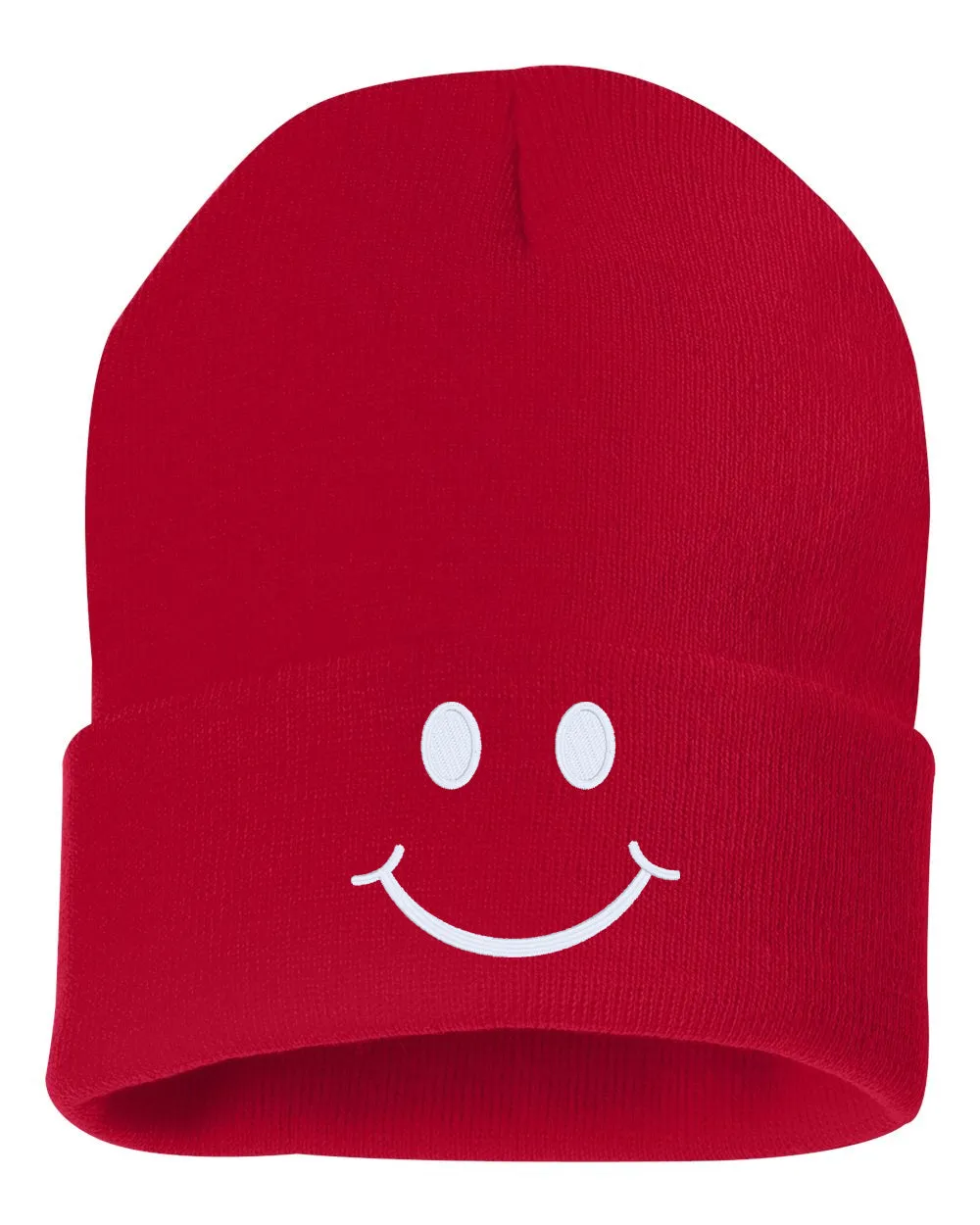 SMILE Face Embroidered Cuffed Beanie Hat