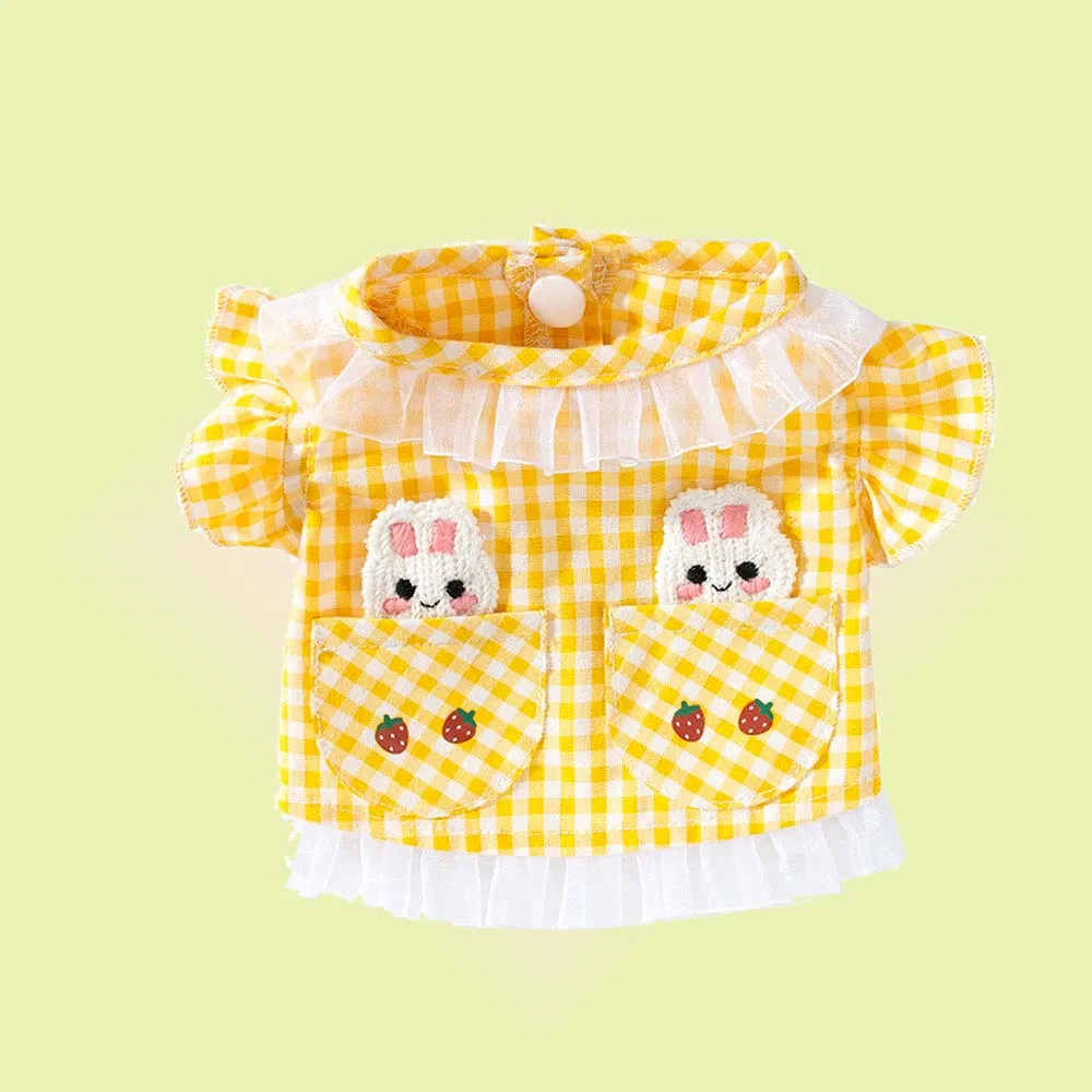 Spring Summer Checked Dress with Bunny and Lace for Cats and Dogs - Yellow