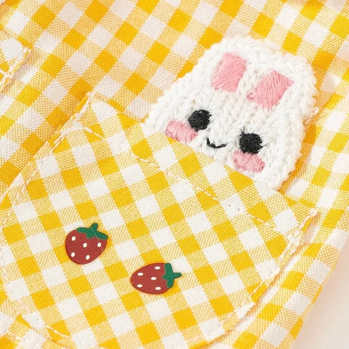 Spring Summer Checked Dress with Bunny and Lace for Cats and Dogs - Yellow