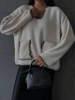 Strick Pullover mit Kontrastnähten