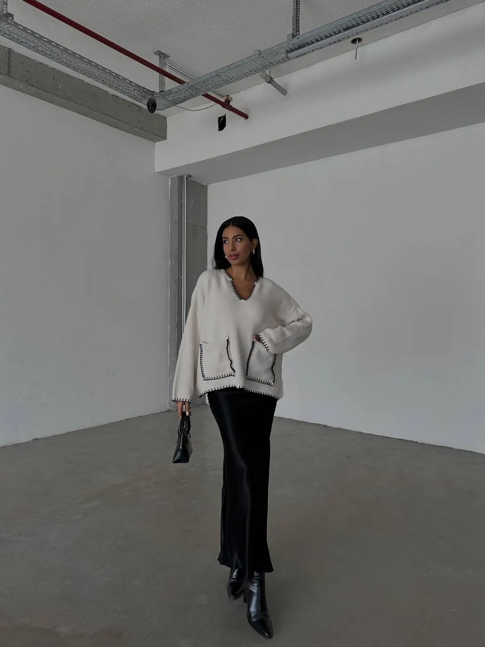 Strick Pullover mit Kontrastnähten