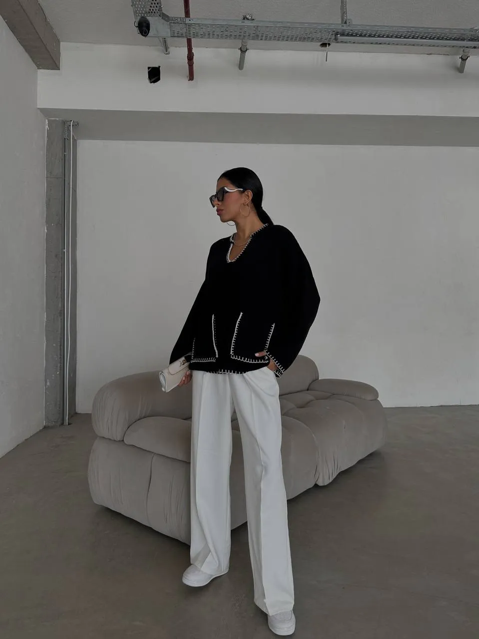 Strick Pullover mit Kontrastnähten
