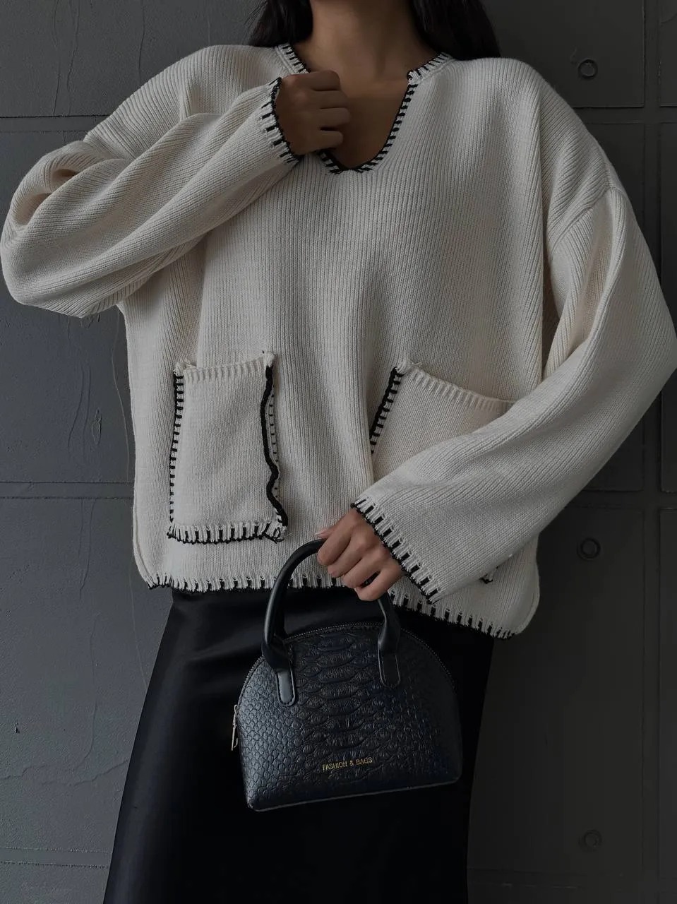 Strick Pullover mit Kontrastnähten