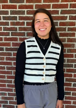 Sweater - Ivory and Black Striped Vest