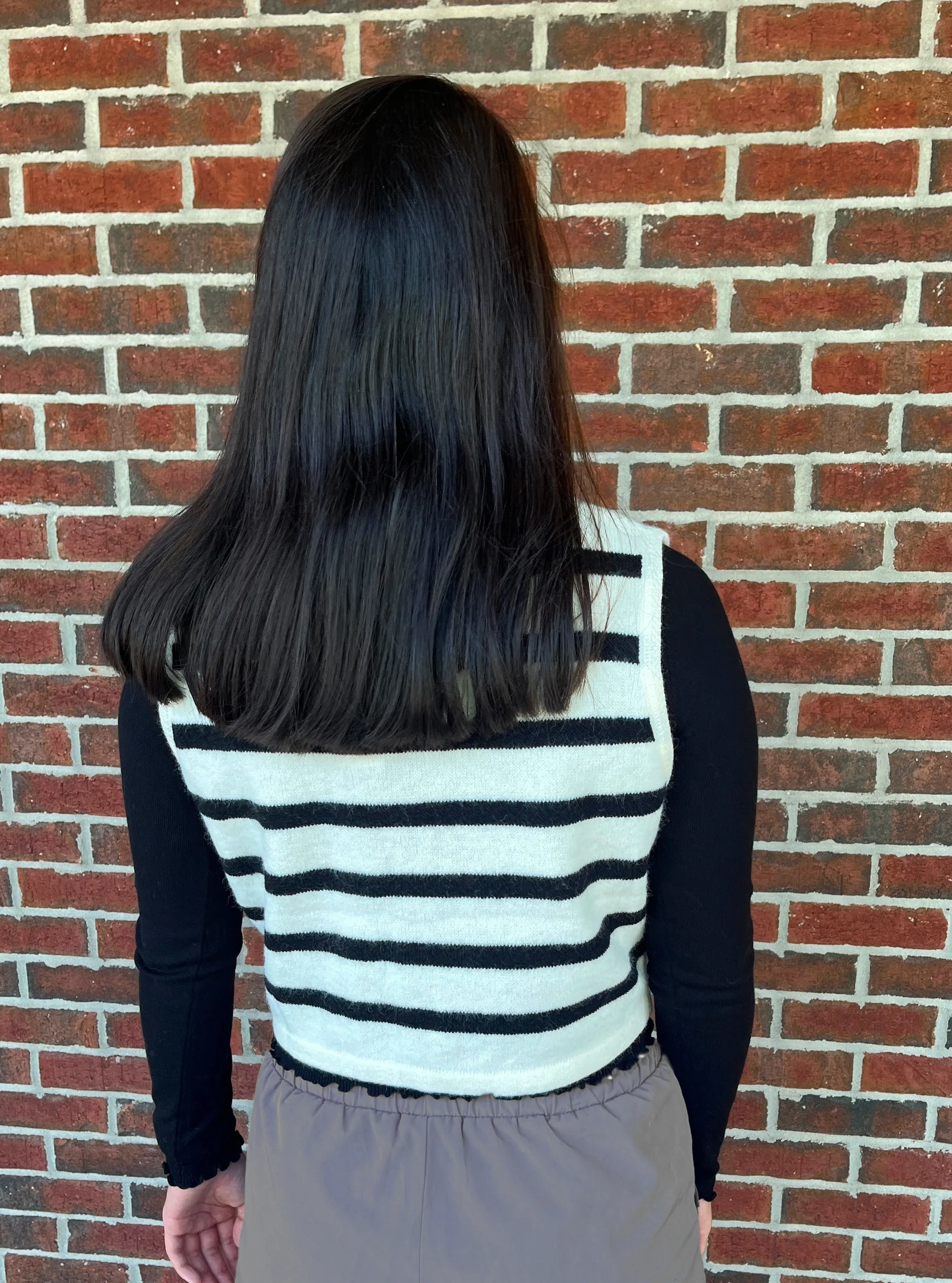 Sweater - Ivory and Black Striped Vest