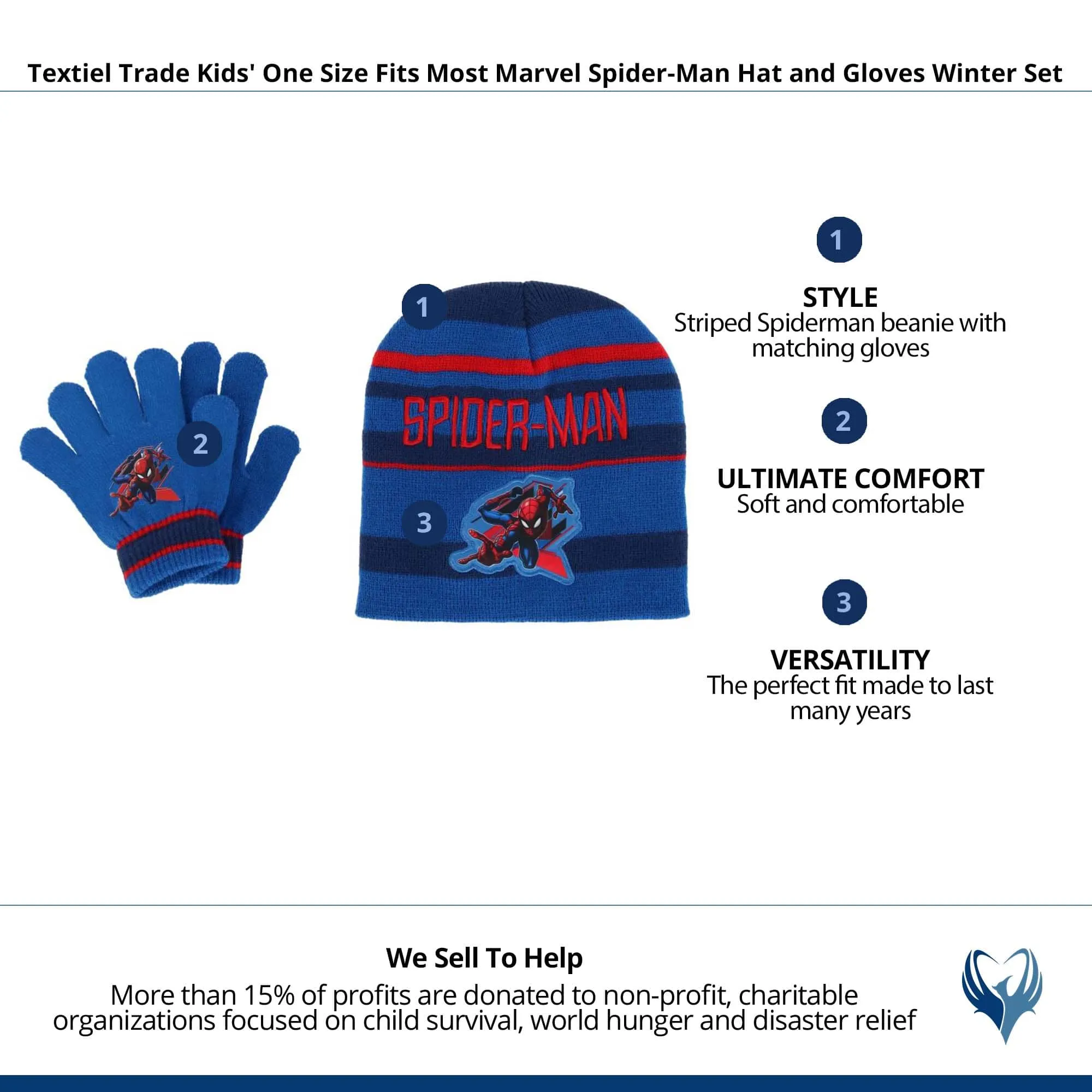 Textiel Trade Kids' One Size Fits Most Marvel Spider-Man Hat and Gloves Winter Set