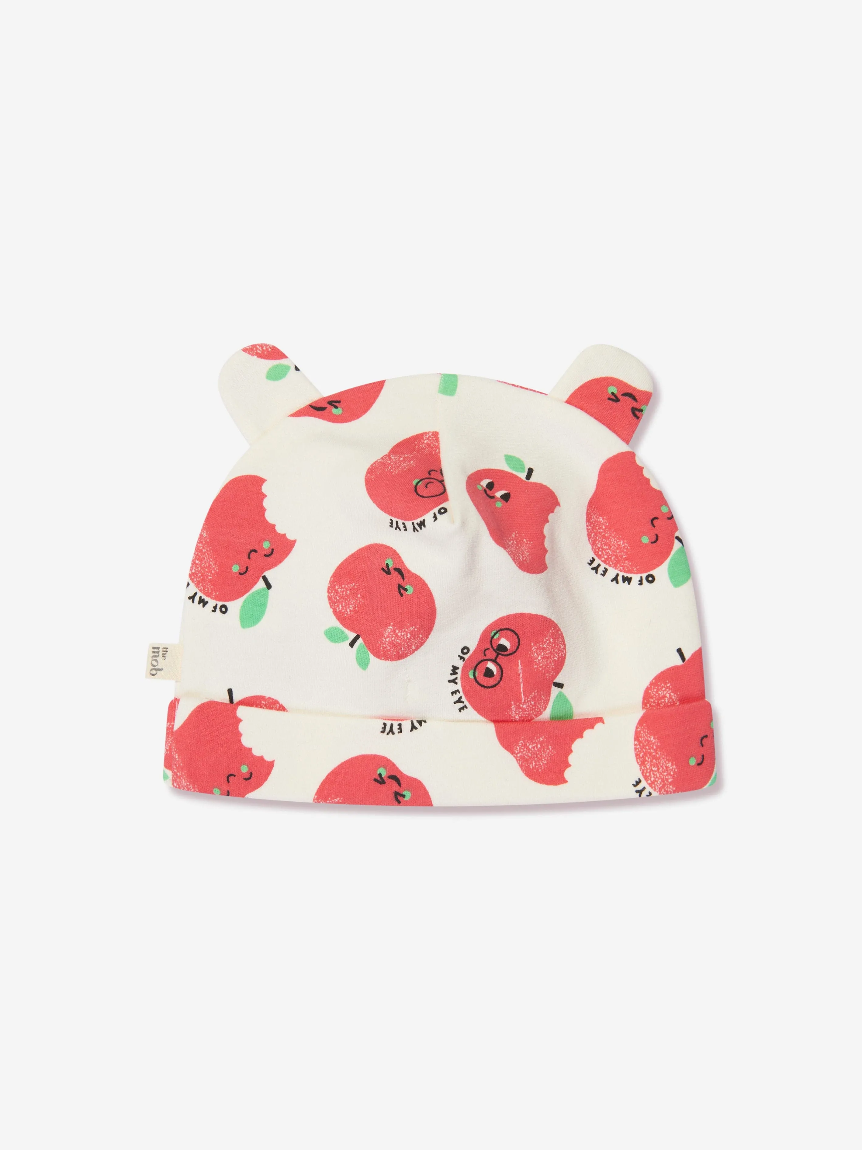 The Bonnie Mob Baby Apple Print Hat With Ears in Red