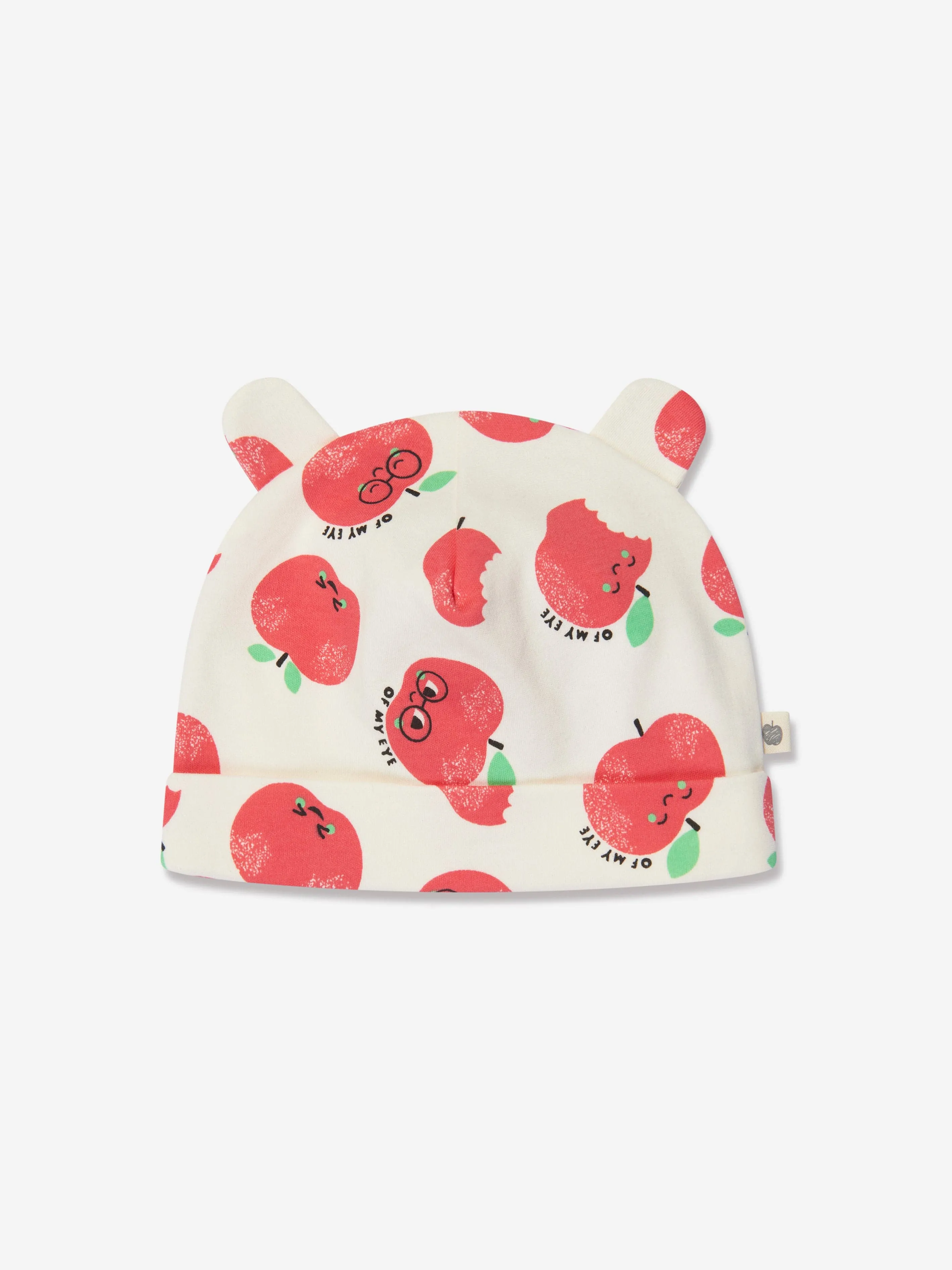 The Bonnie Mob Baby Apple Print Hat With Ears in Red