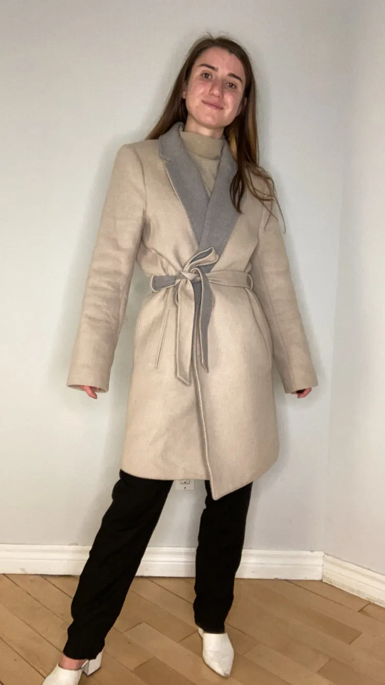 Theory Belted Two-Toned Wool Coat - M