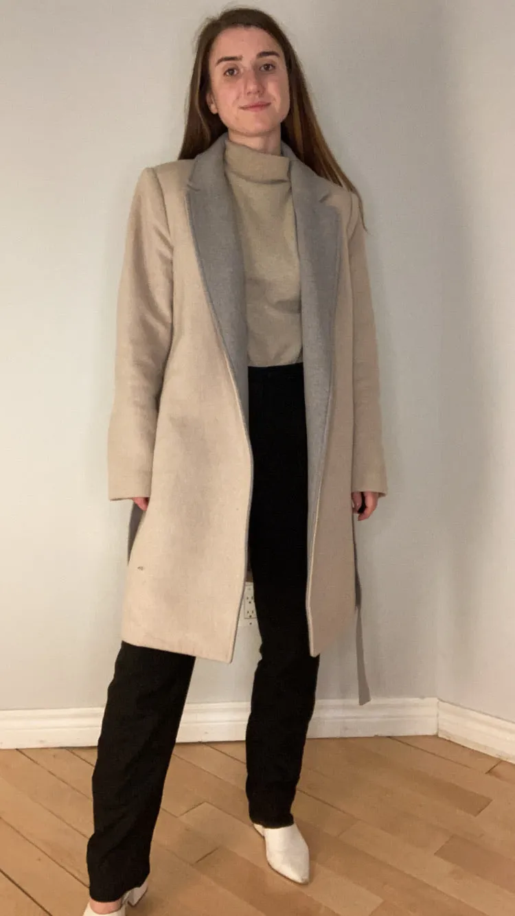 Theory Belted Two-Toned Wool Coat - M