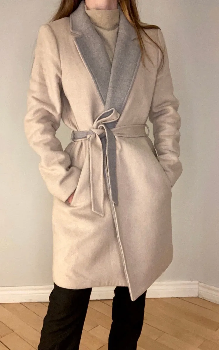 Theory Belted Two-Toned Wool Coat - M