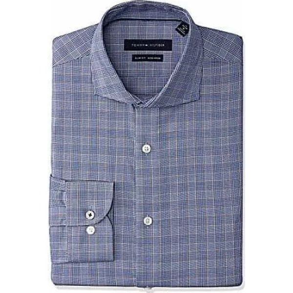 TOMMY HILFIGER Men's slim fit non-iron  Dress Shirt brown multi