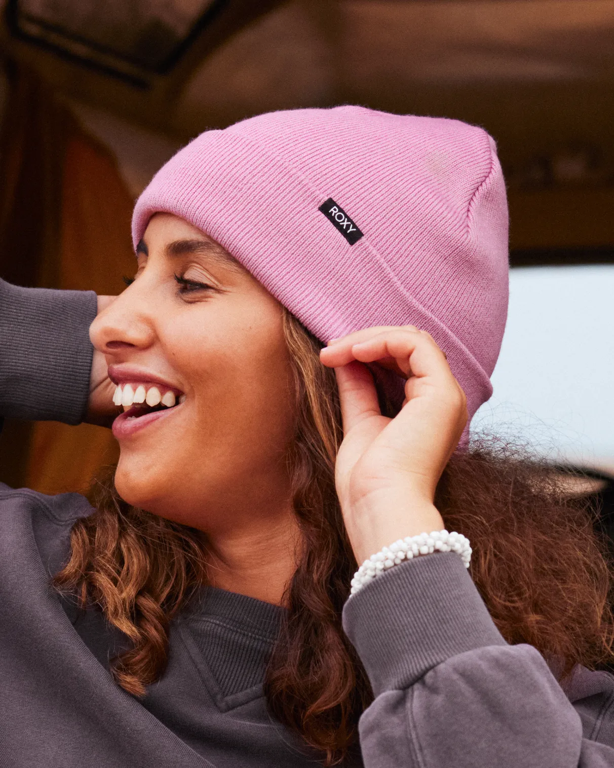 Tropical Snow Beanie in Mauve Orchid