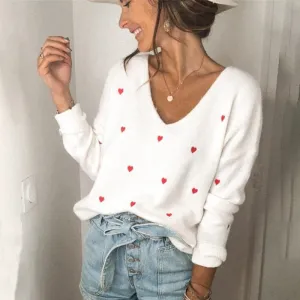 V-neck heart sweater