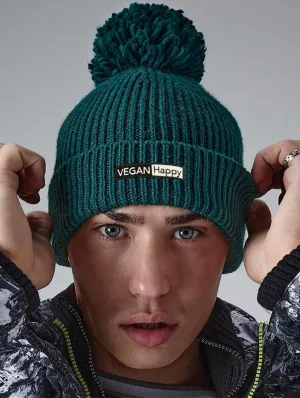 Vegan Engineered Knit Ribbed Pom Pom Beanie | Multiple Colours