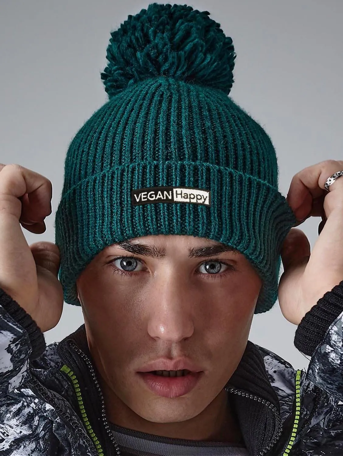 Vegan Engineered Knit Ribbed Pom Pom Beanie | Multiple Colours