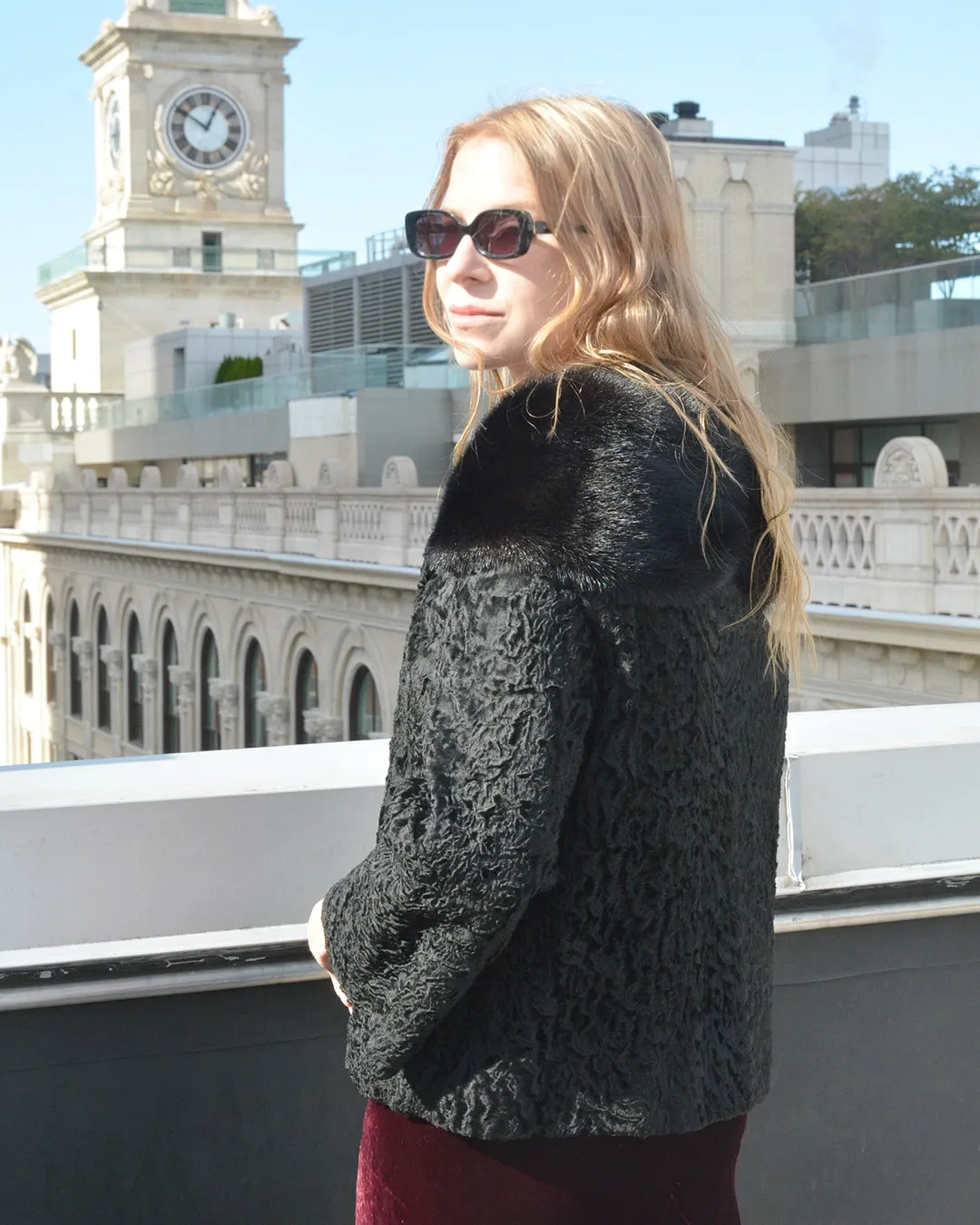 Vintage 1960s Persian Lamb Cropped Coat with Mink Collar