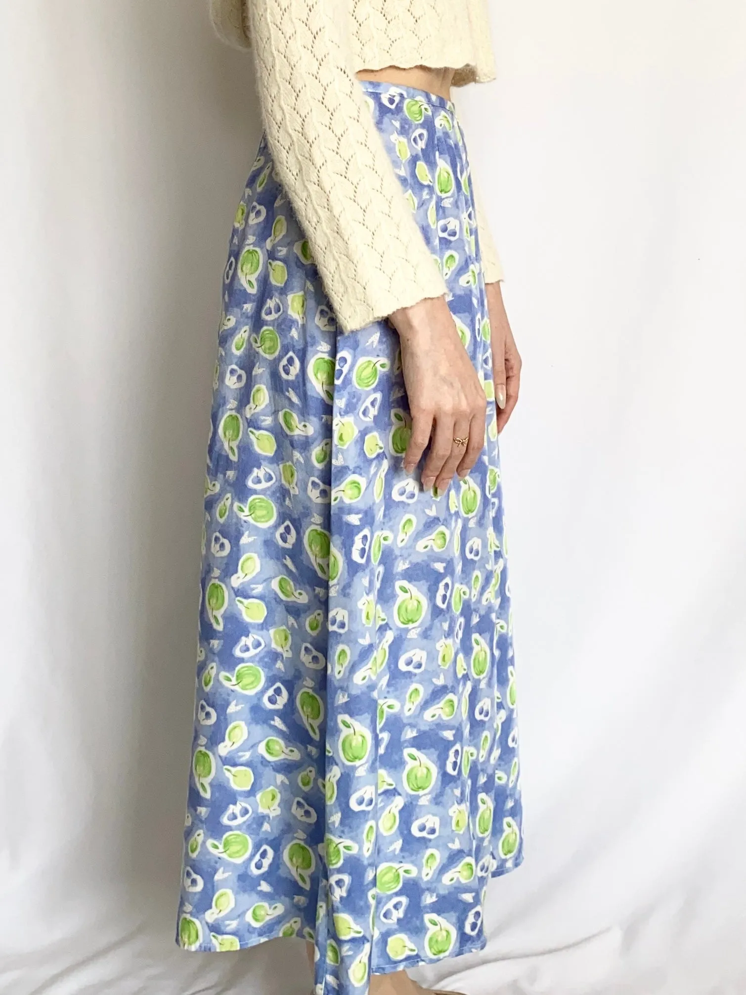 Vintage 1990s Apple Blueberry Fruit Midi Skirt (2P)