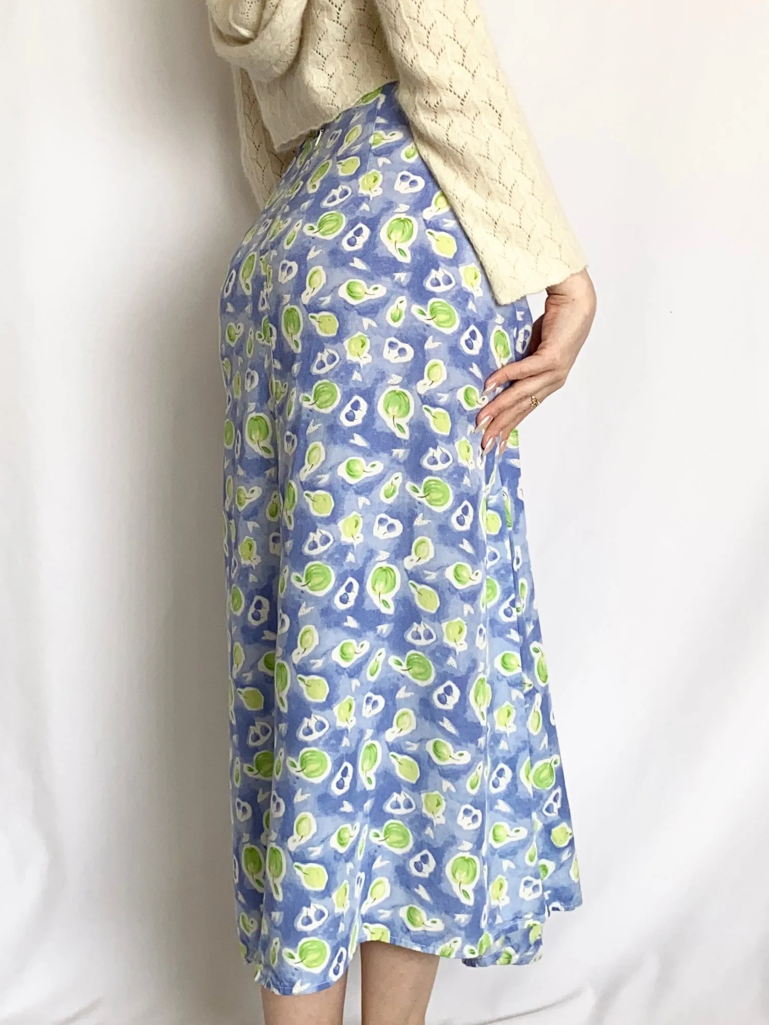 Vintage 1990s Apple Blueberry Fruit Midi Skirt (2P)