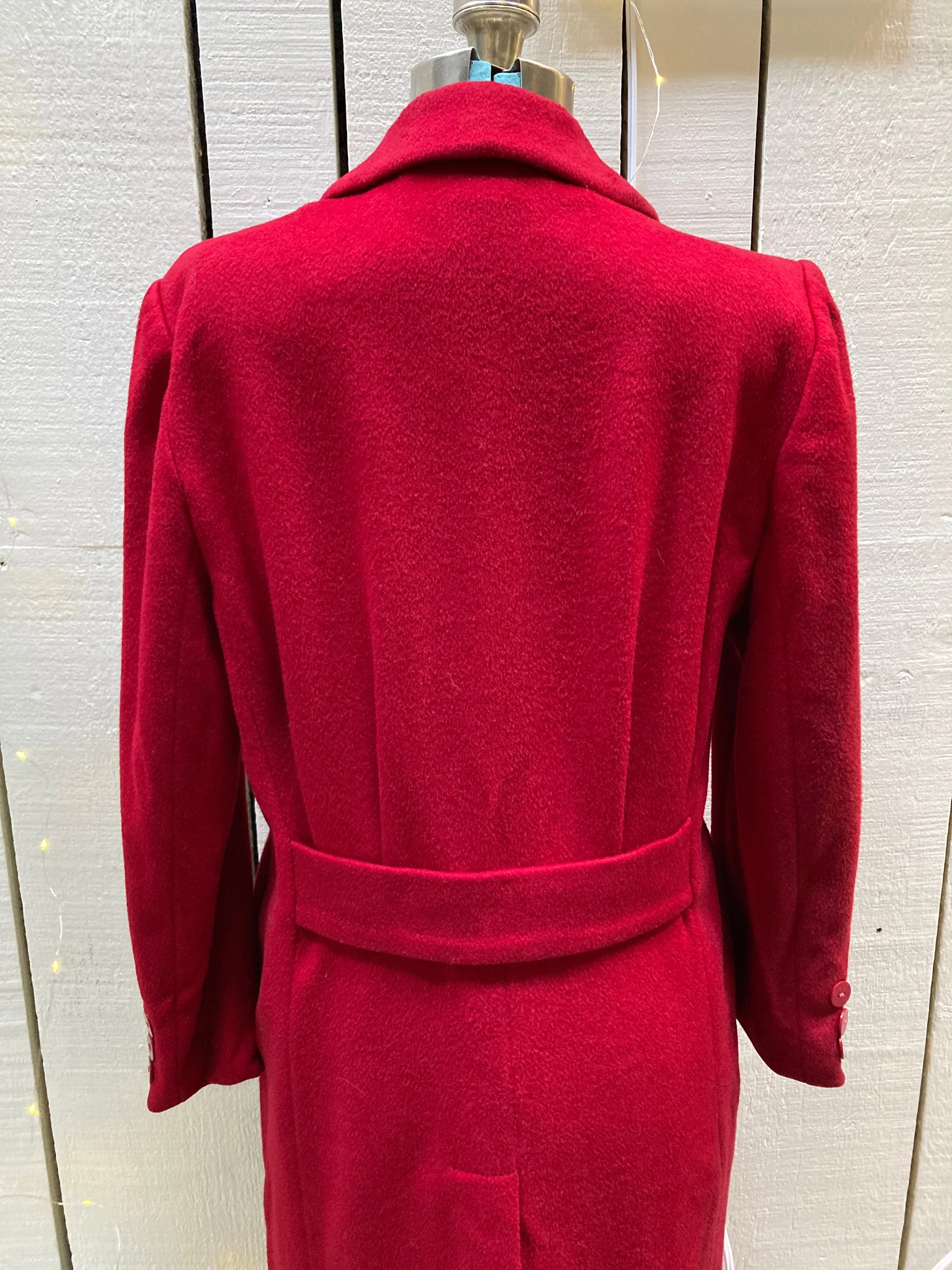 Vintage Cassidy Petite Red Wool Long Coat, Made in USA, Size 6