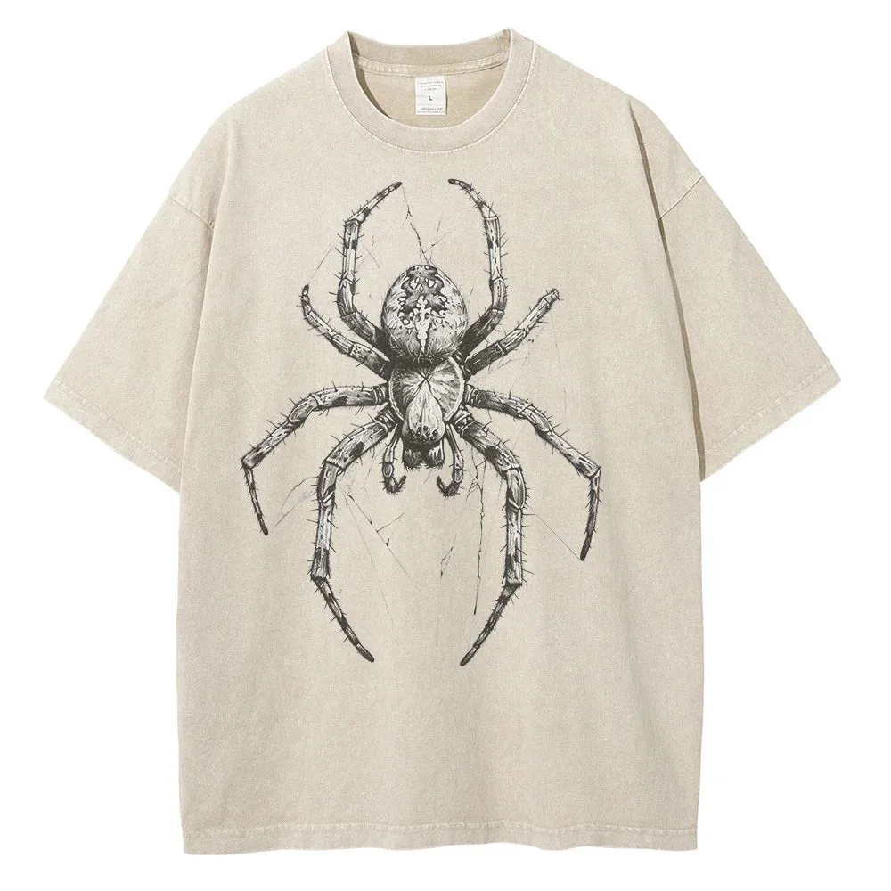 Vintage washed spider Hand Drawn Graphic oversized tees