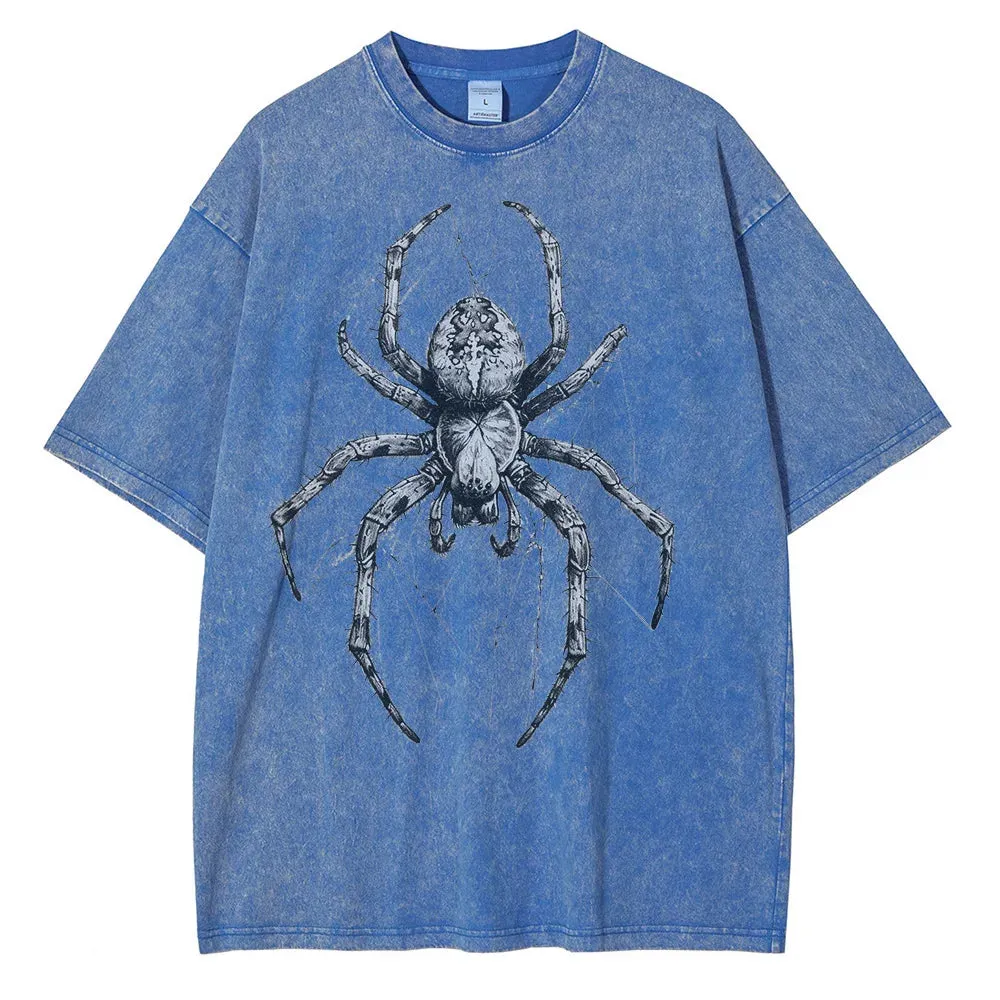 Vintage washed spider Hand Drawn Graphic oversized tees