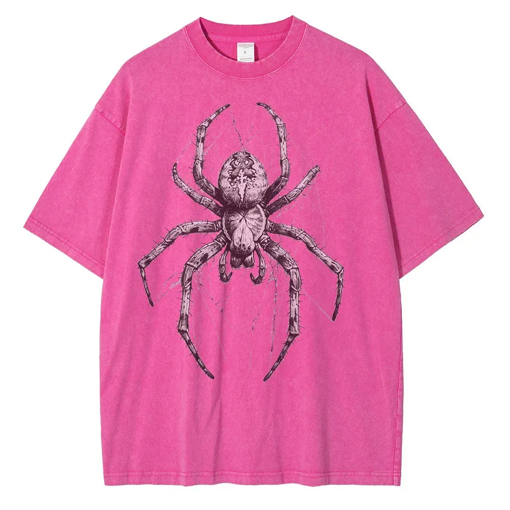 Vintage washed spider Hand Drawn Graphic oversized tees