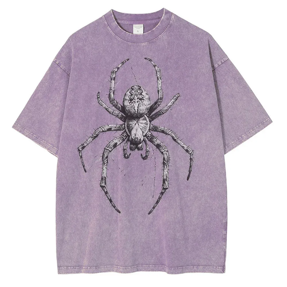 Vintage washed spider Hand Drawn Graphic oversized tees