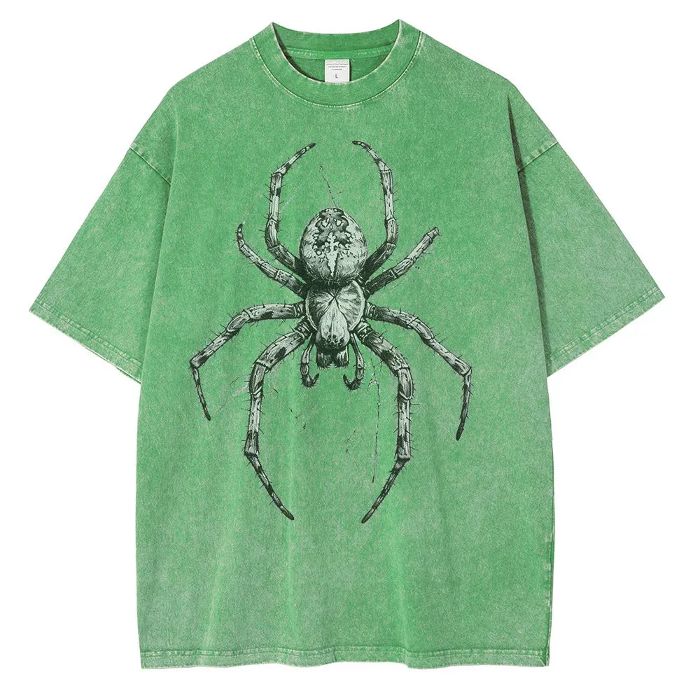 Vintage washed spider Hand Drawn Graphic oversized tees