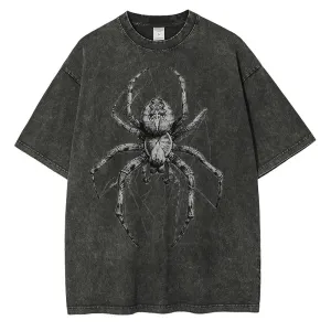 Vintage washed spider Hand Drawn Graphic oversized tees