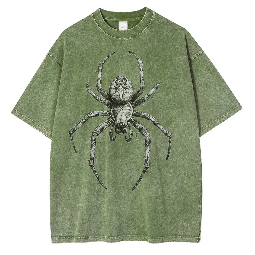 Vintage washed spider Hand Drawn Graphic oversized tees