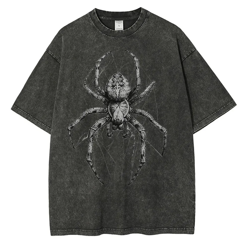 Vintage washed spider Hand Drawn Graphic oversized tees