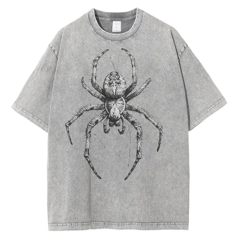 Vintage washed spider Hand Drawn Graphic oversized tees