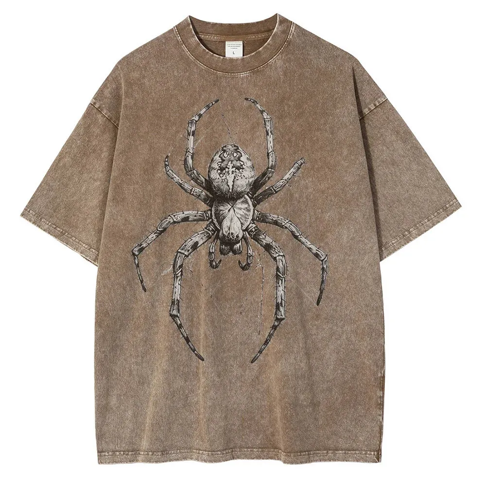 Vintage washed spider Hand Drawn Graphic oversized tees