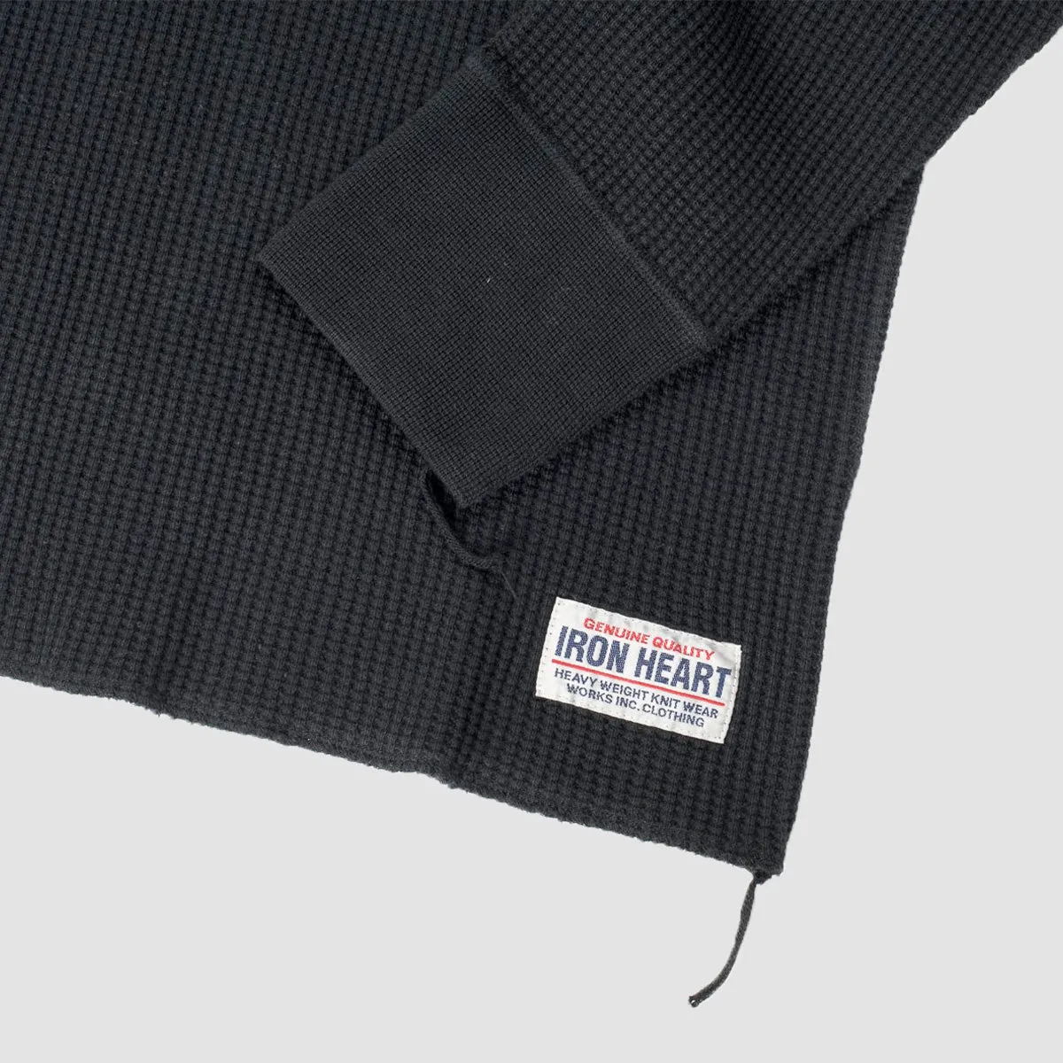 Waffle Knit Long Sleeved Crew Neck Thermal Top - Black