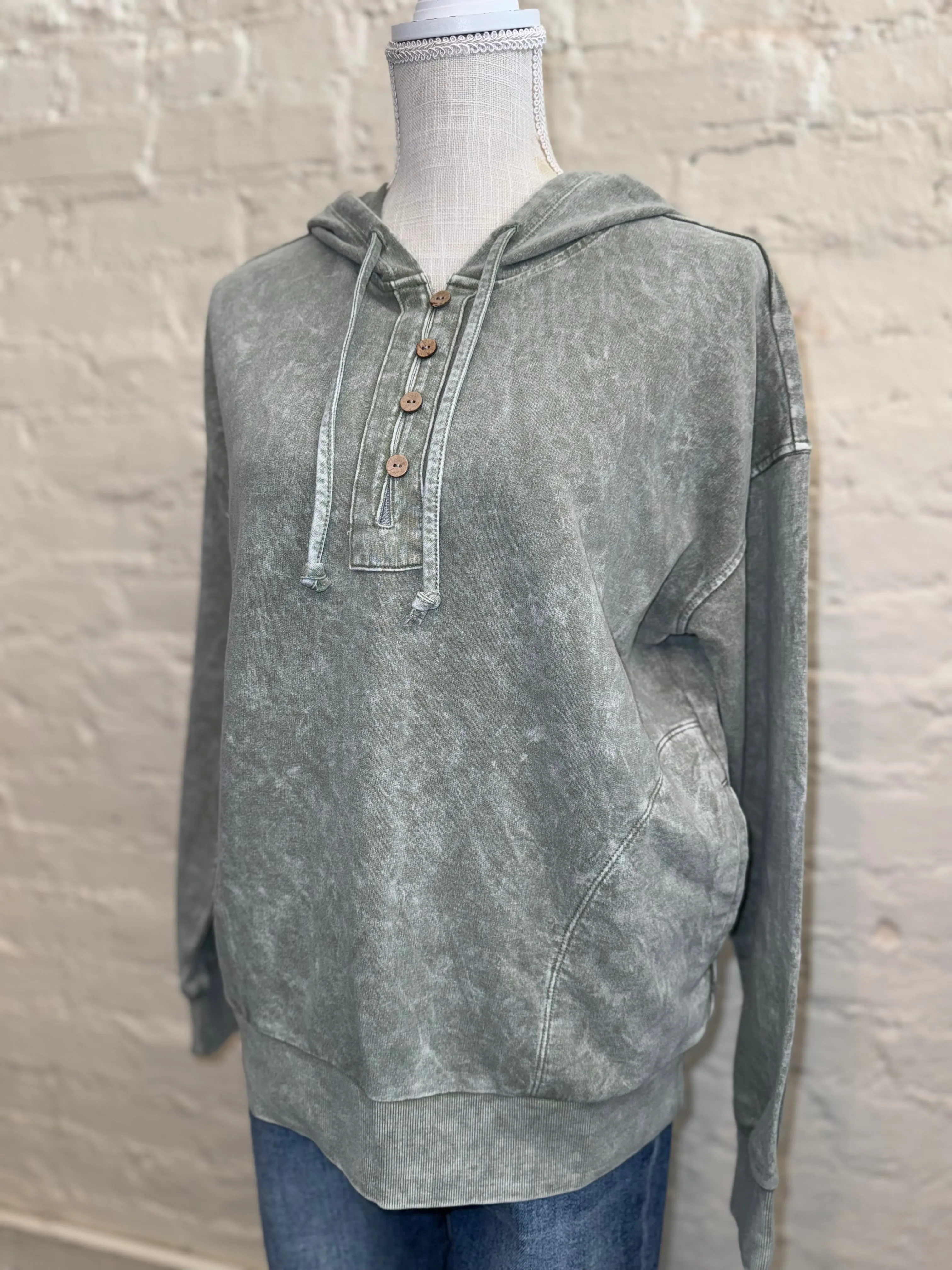 Washed Hooded Knit Pullover