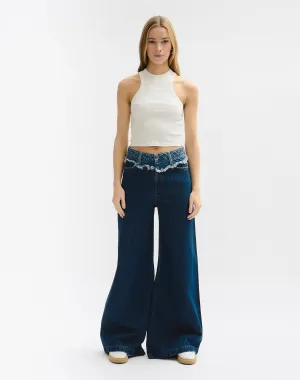 Wide leg bicolor denim