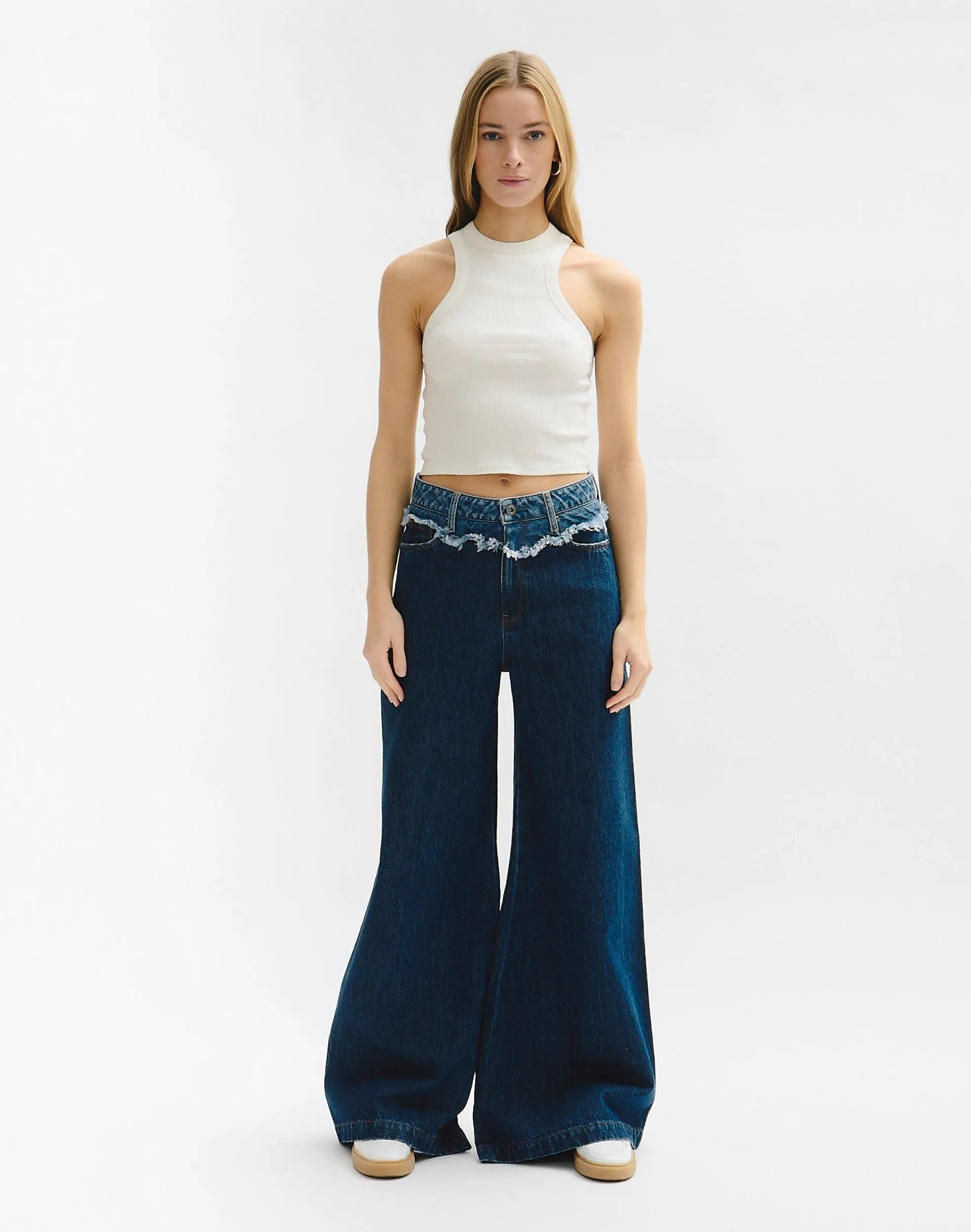 Wide leg bicolor denim