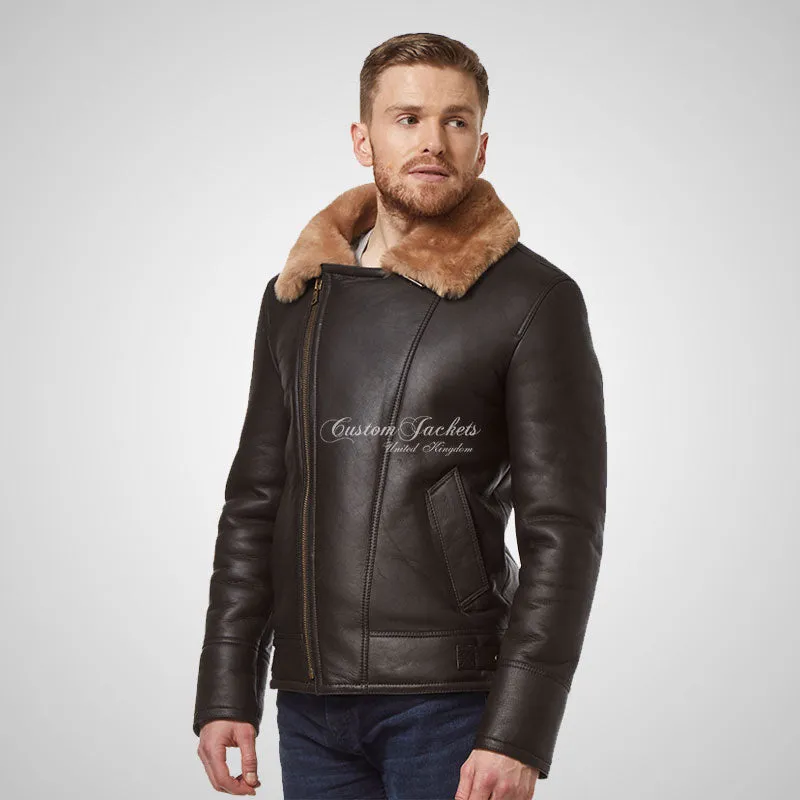 WINGMAN Men's Sheepskin Jacket Pilot Shearling Jacket Brown