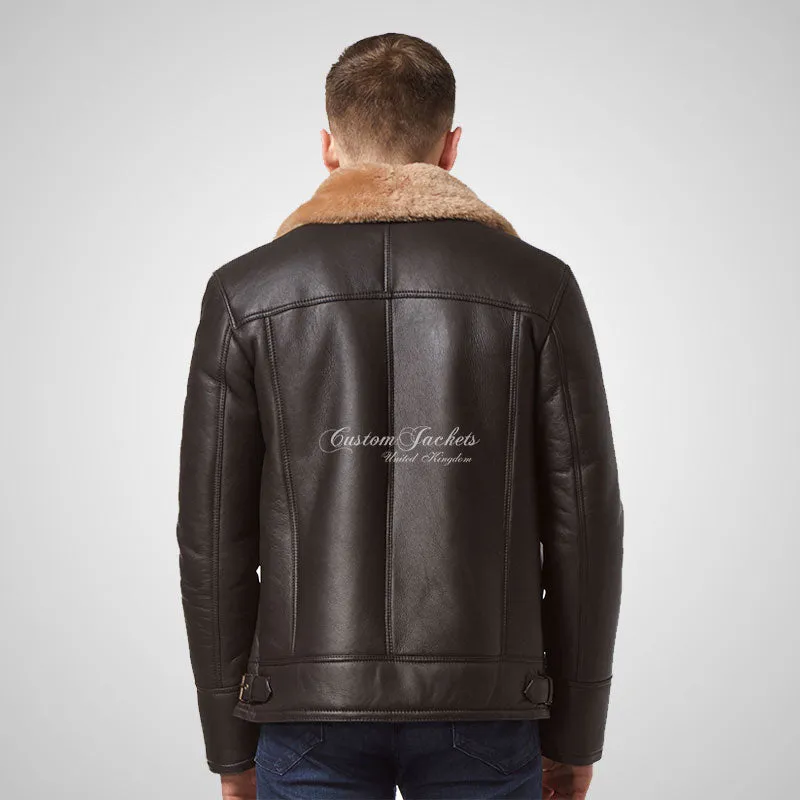 WINGMAN Men's Sheepskin Jacket Pilot Shearling Jacket Brown
