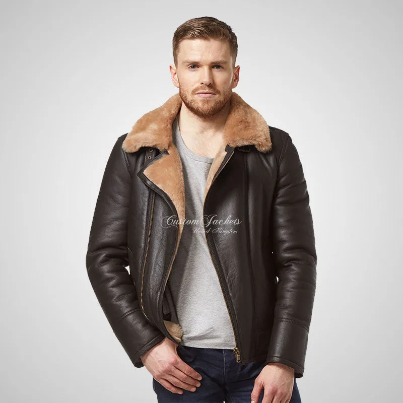 WINGMAN Men's Sheepskin Jacket Pilot Shearling Jacket Brown