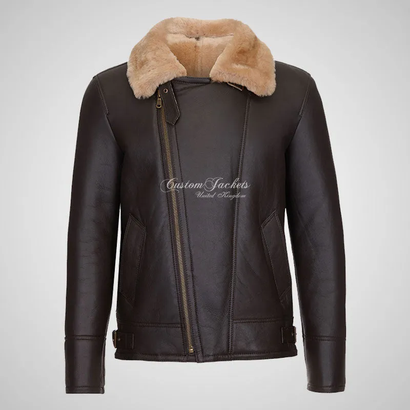 WINGMAN Men's Sheepskin Jacket Pilot Shearling Jacket Brown