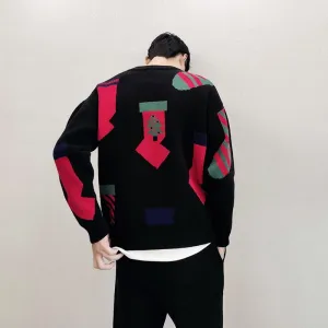 Winter black trendy round neck pullover loose knitted Christmas sweater for men and women