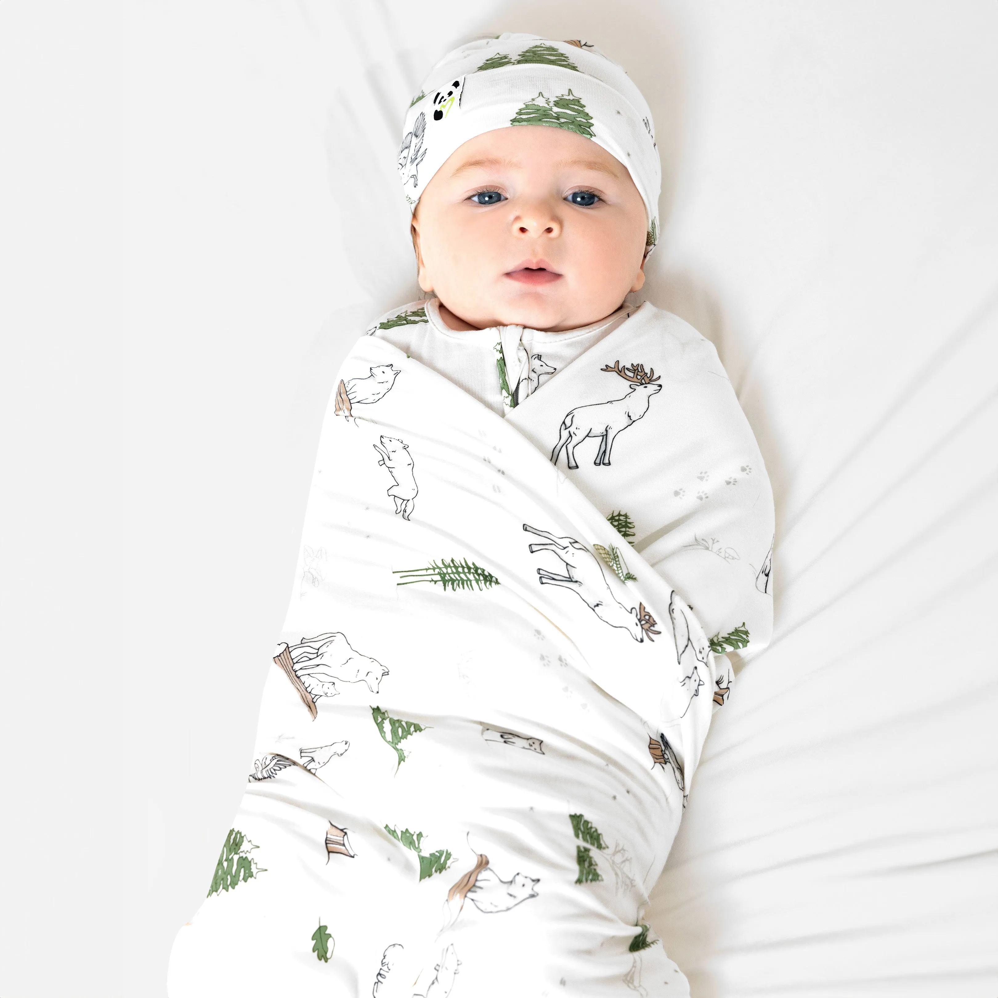 Winter Forest Animals Bamboo Swaddle & Beanie Set