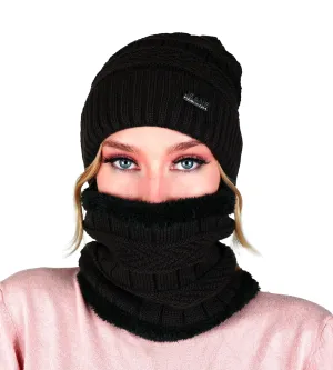 Winter Warm Knitted Beanie and Warm Scarf Set for Women - Brown Color