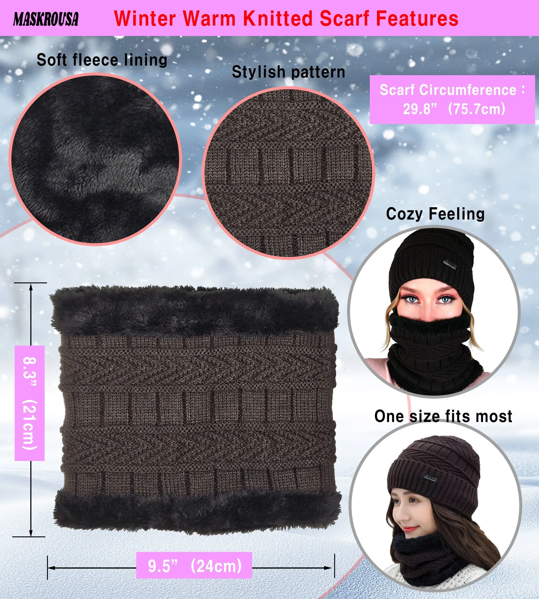 Winter Warm Knitted Beanie and Warm Scarf Set for Women - Brown Color