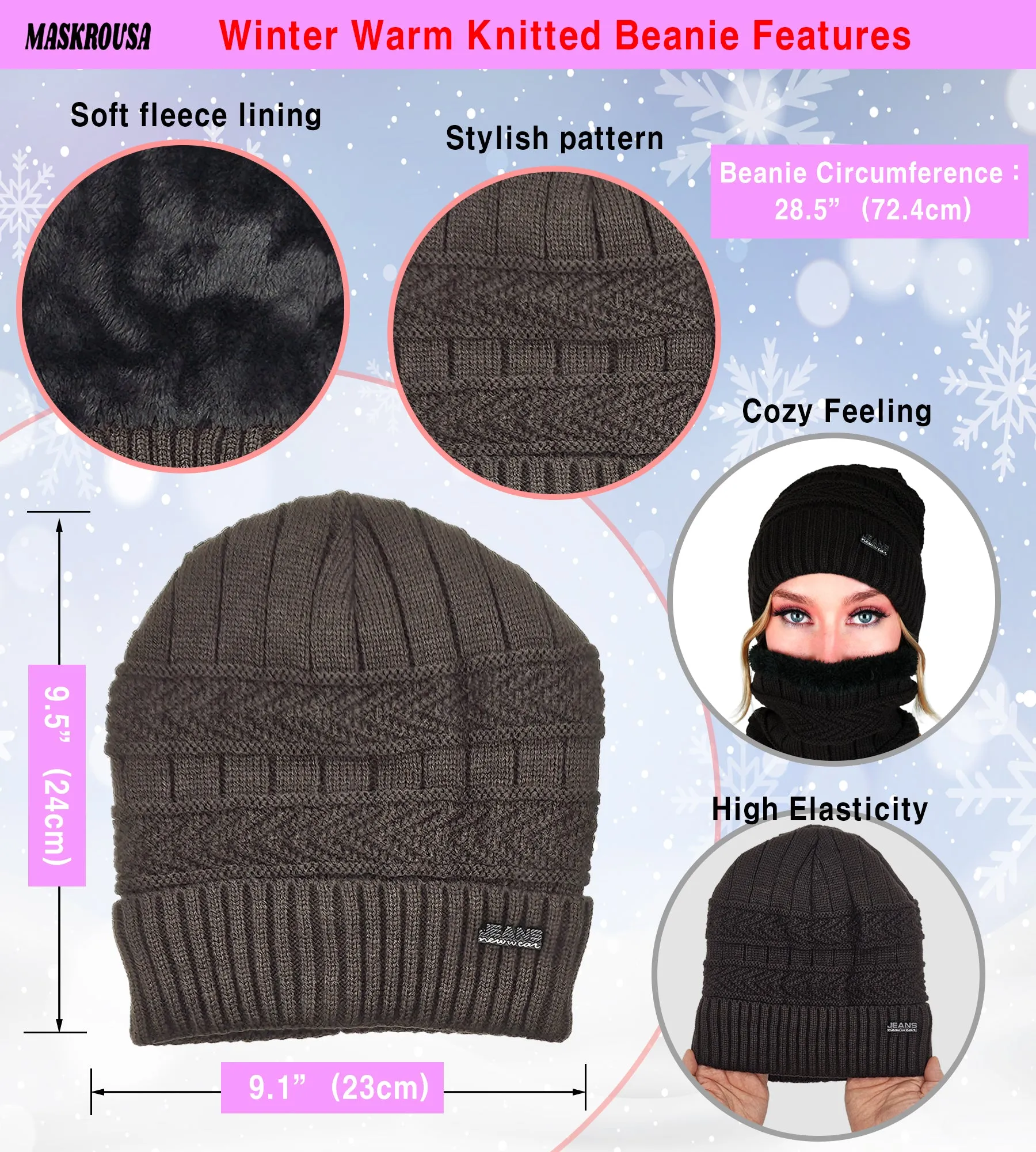 Winter Warm Knitted Beanie and Warm Scarf Set for Women - Brown Color