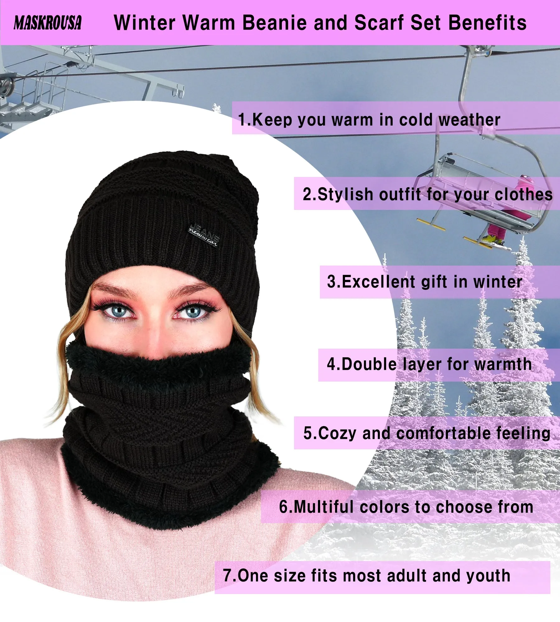 Winter Warm Knitted Beanie and Warm Scarf Set for Women - Brown Color